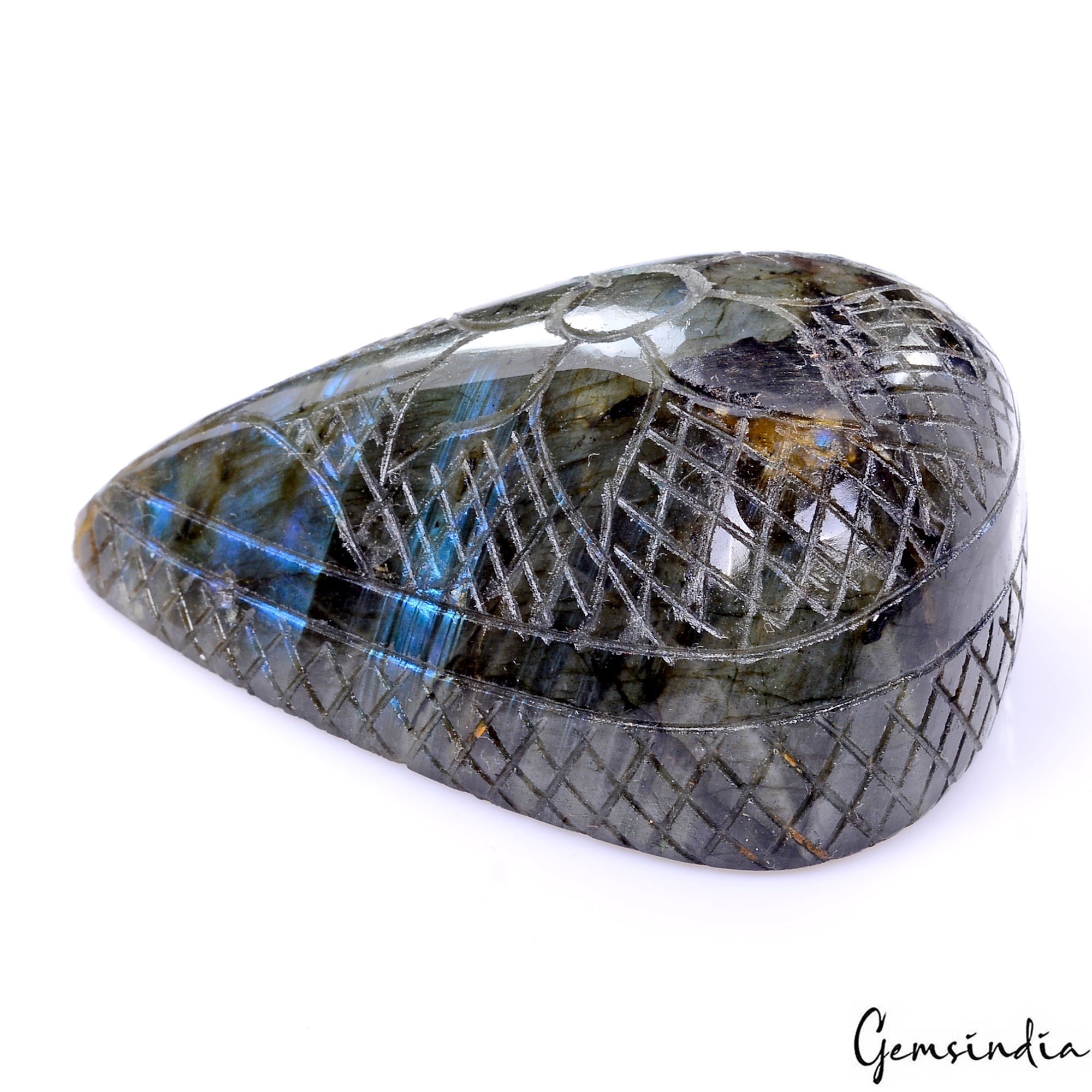 850Ct Natural Untreated Blue Shine Labradorite Pear Carving Earth Mined Gemstone