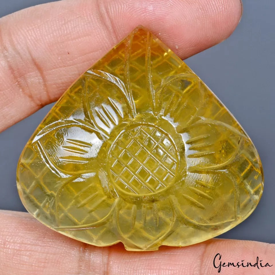 345 Ct. Natural Untreated Yellow Fluorite Beautiful Floral Hand carved Gemstone