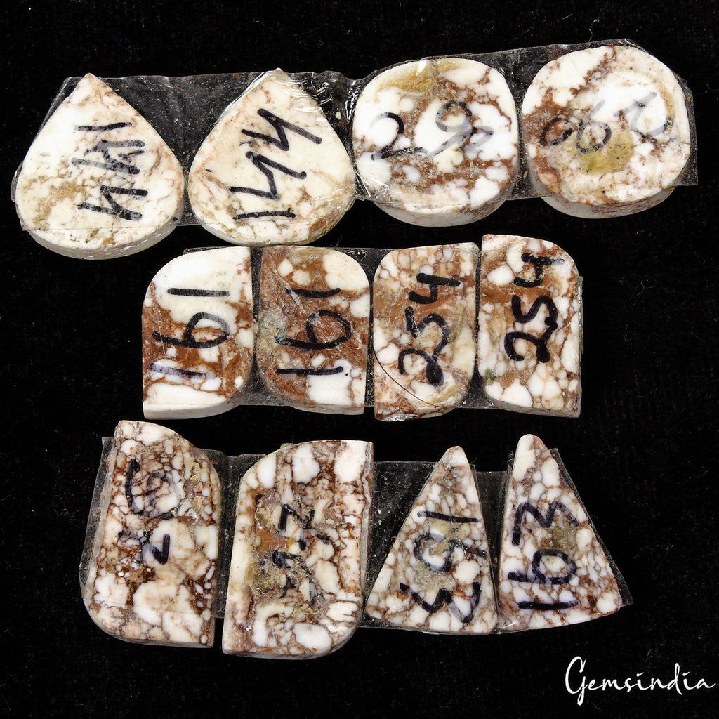160 Cts/12 Pcs Natural Buffalo White Brown Turquoise Mix Cab Loose Gems 6 Pairs