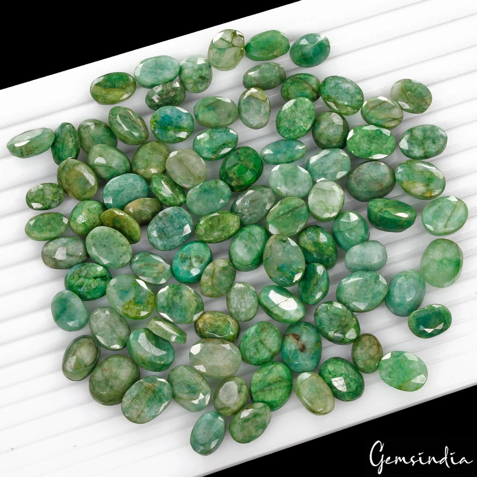 Emerald Lot, Loose Gemstone, Color Enhanced, Green — 90 Pieces, 11mm to 14mm, 520 Ct, Brazil