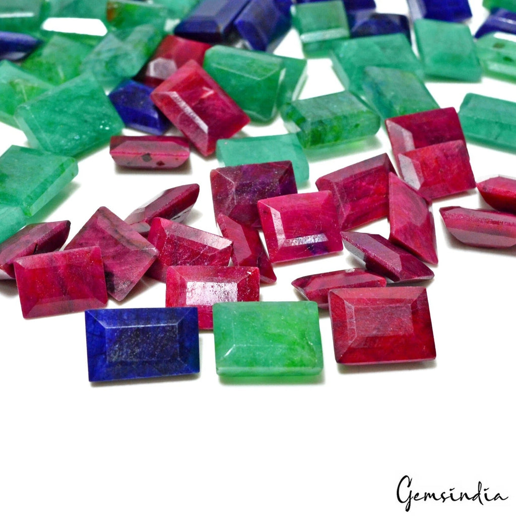 Certified 960 Cts/75 Pcs Natural Multi Color Emerald Ruby Sapphire Mix Cut Gems
