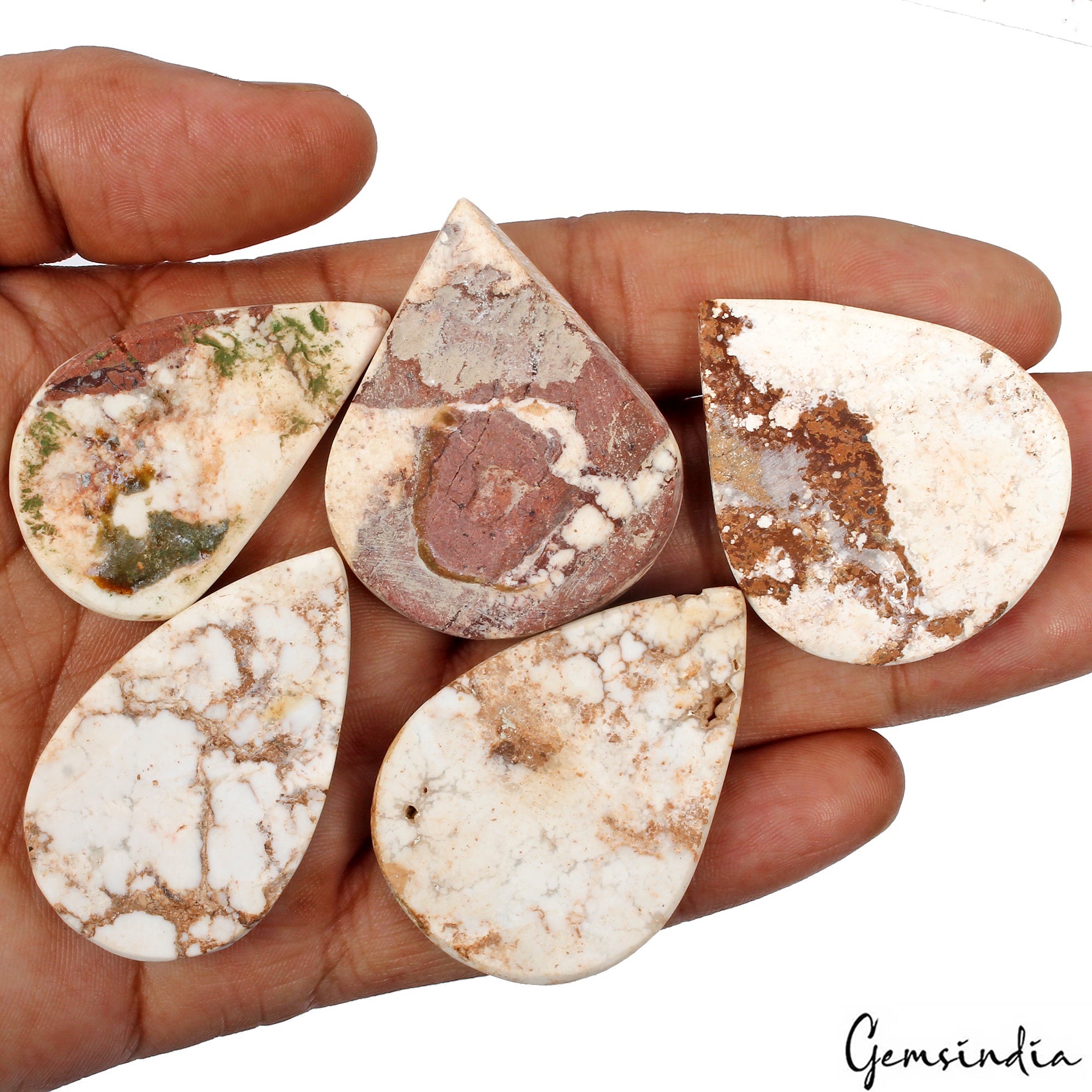 350 Ct/5 Pcs Natural Untreated Nevada White Buffalo Turquoise Pear Gemstones Lot