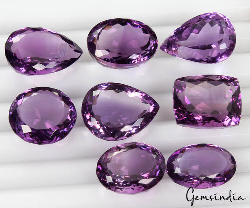 Amethyst Loose Gemstone, Oval, Pear & Cushion Faceted Cut, Purple — 16mm to 20mm, 112.10 Ct, Brazil