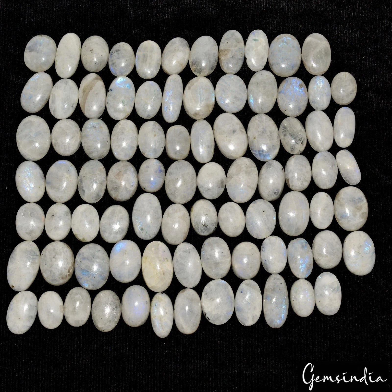 2500Ct/83 Pcs Natural Blue Shine Moonstone Mix Cab Loose Untreated Gemstones Lot