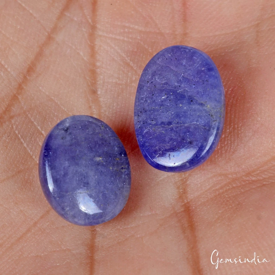 Tanzanite Lot, Cabochon, Untreated, Violet — 2 Pieces, 13mm to 15mm, 19.40 Ct, Tanzania