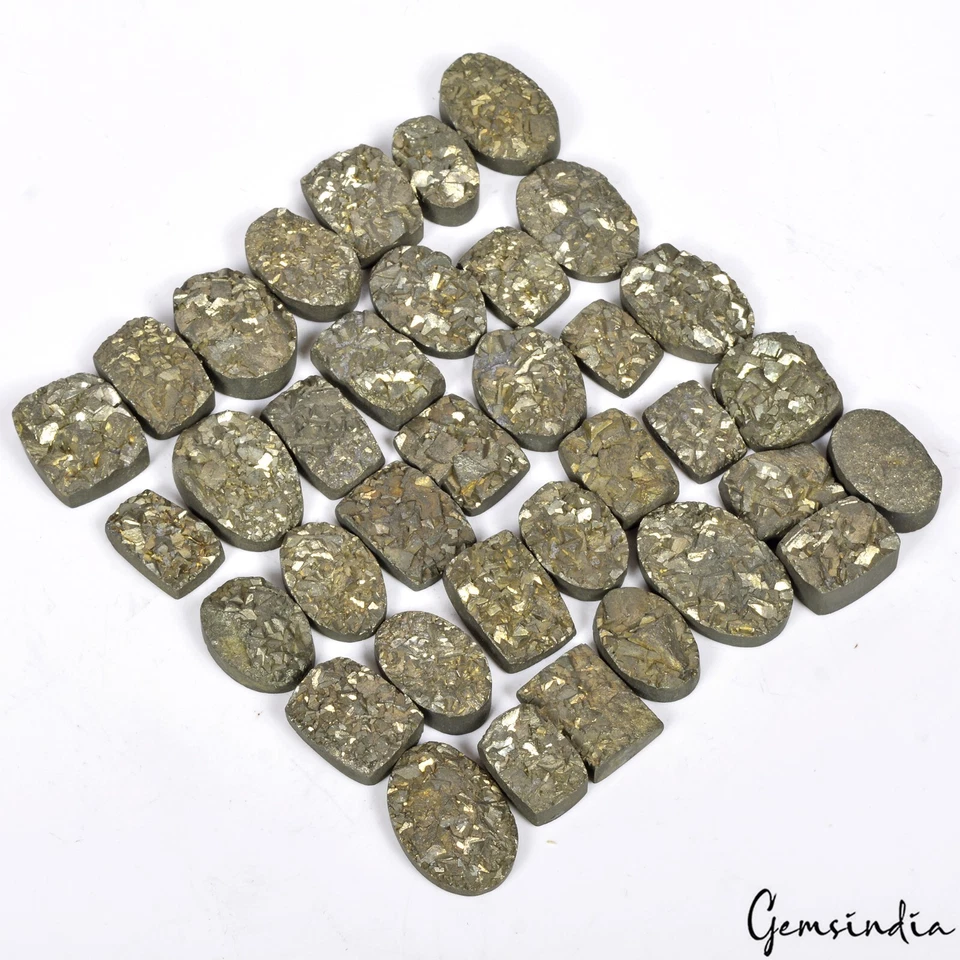 1530 Ct Natural Untreated Gold Pyrite Mix Cut Druzy Gems Lot 36 Pcs For Jewelry
