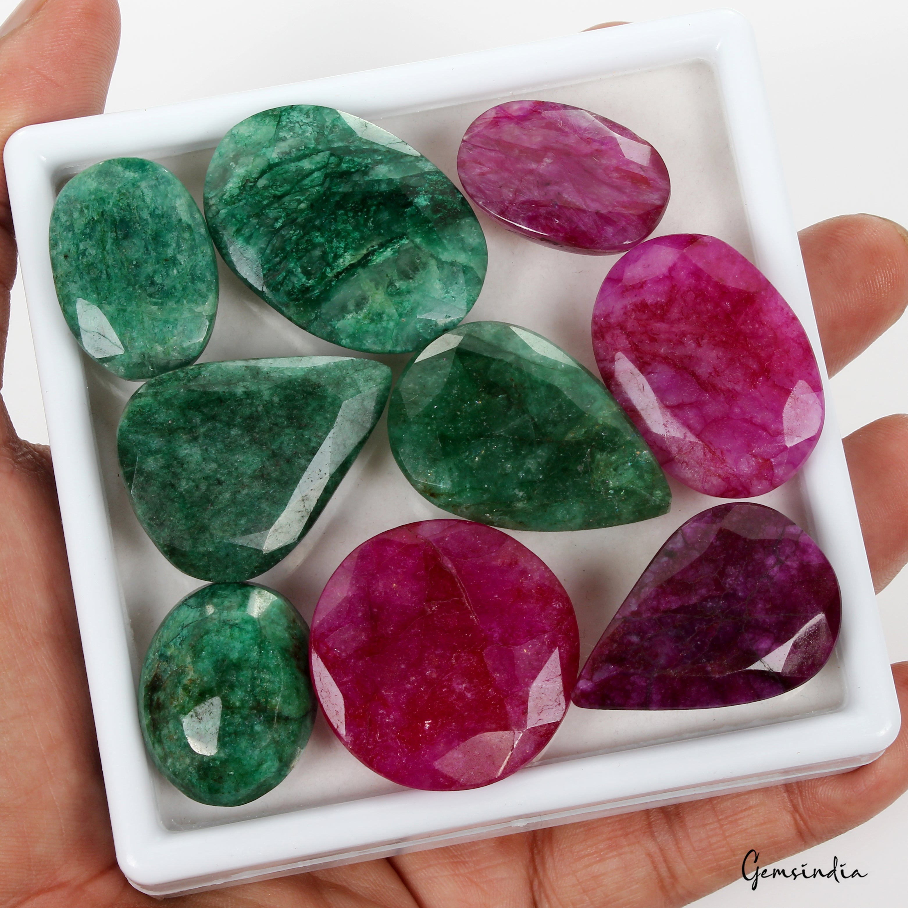 420 Cts Natural Red Beryl/Green Emerald Oval Cut Loose Pendant Size Gems~ 9 Pcs