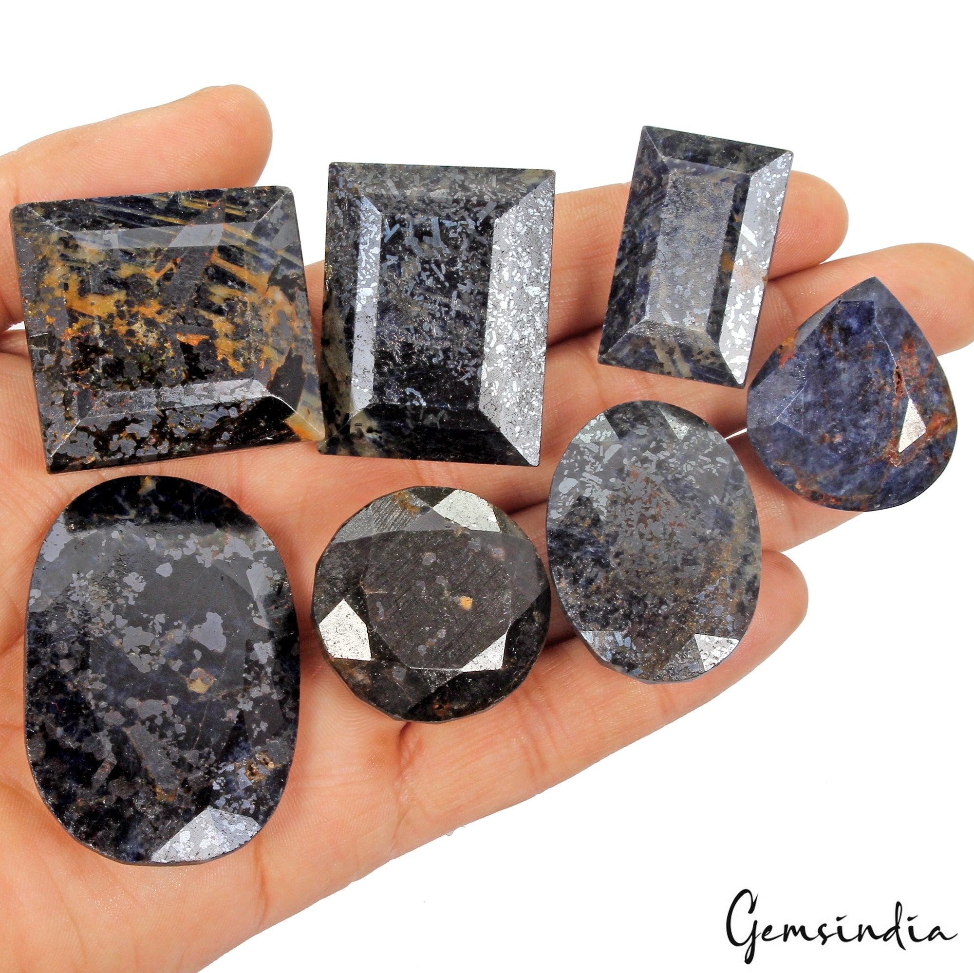 1320 Cts/7 Pcs Natural Untreated Black Sapphire Mix Faceted Loose Wholesale Gems