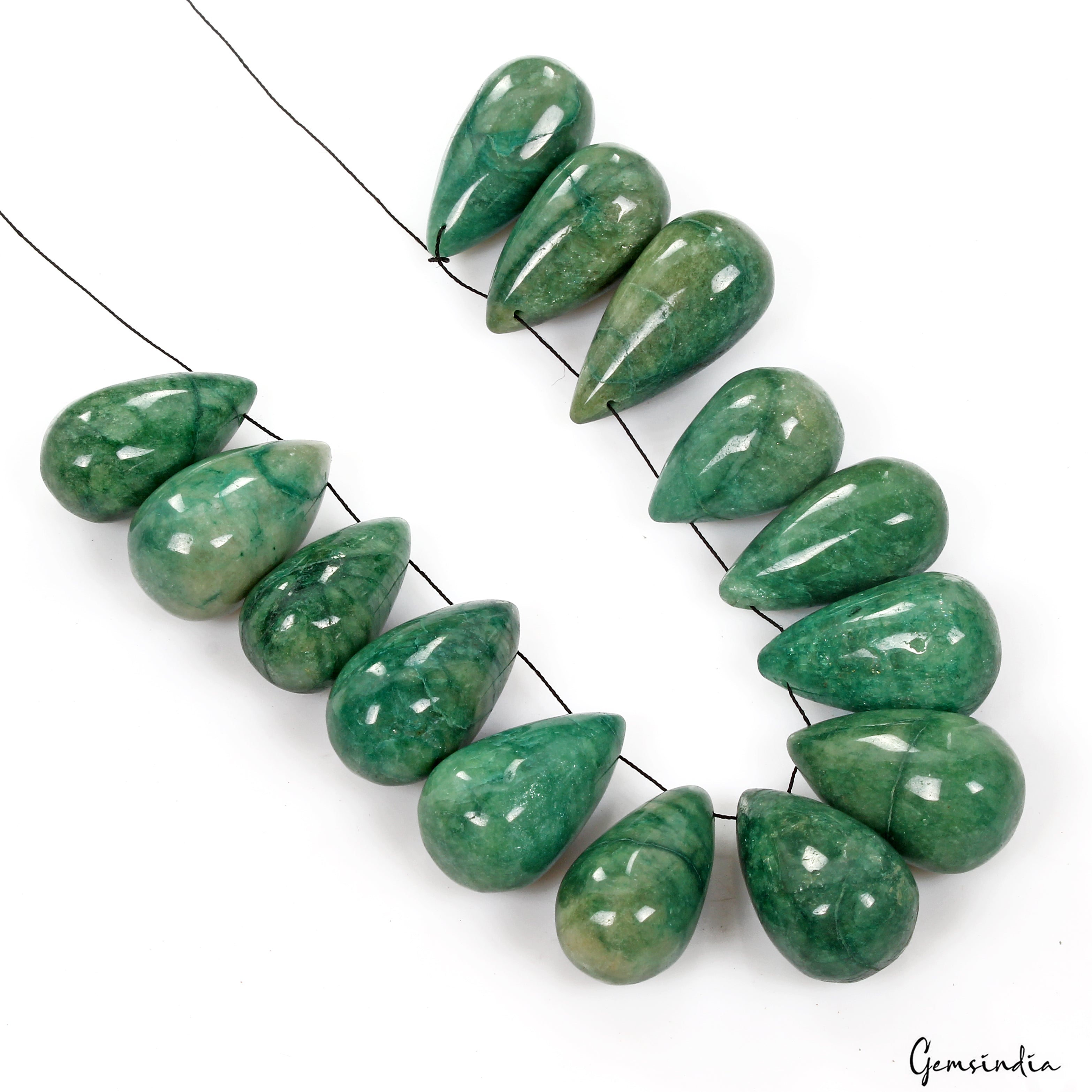 1000 Ct/14 Pcs Natural Emerald Gem Pear Drop Cabochon Drilled Beads/Briolettes