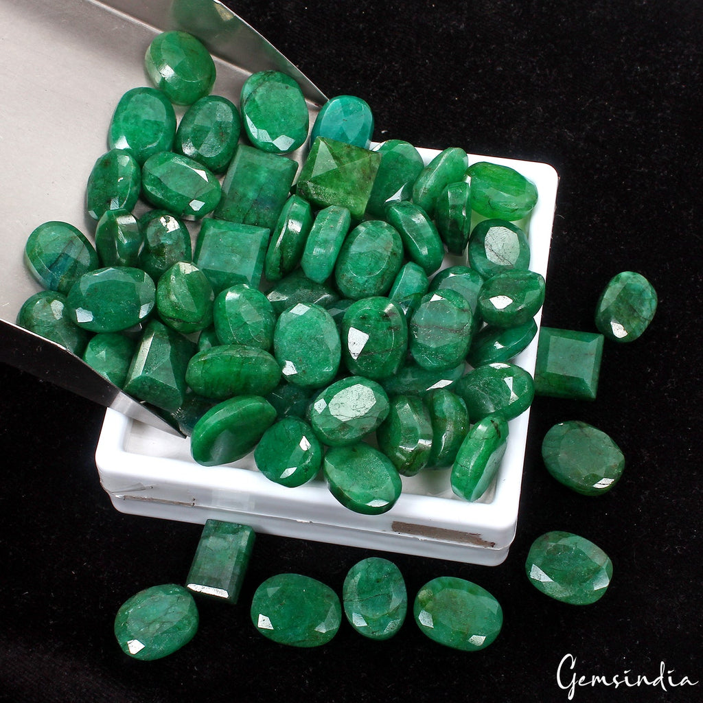 Certified Natural Green Emerald 1100 Ct Mix Cut Loose Ring Size Gemstones~63 Pcs