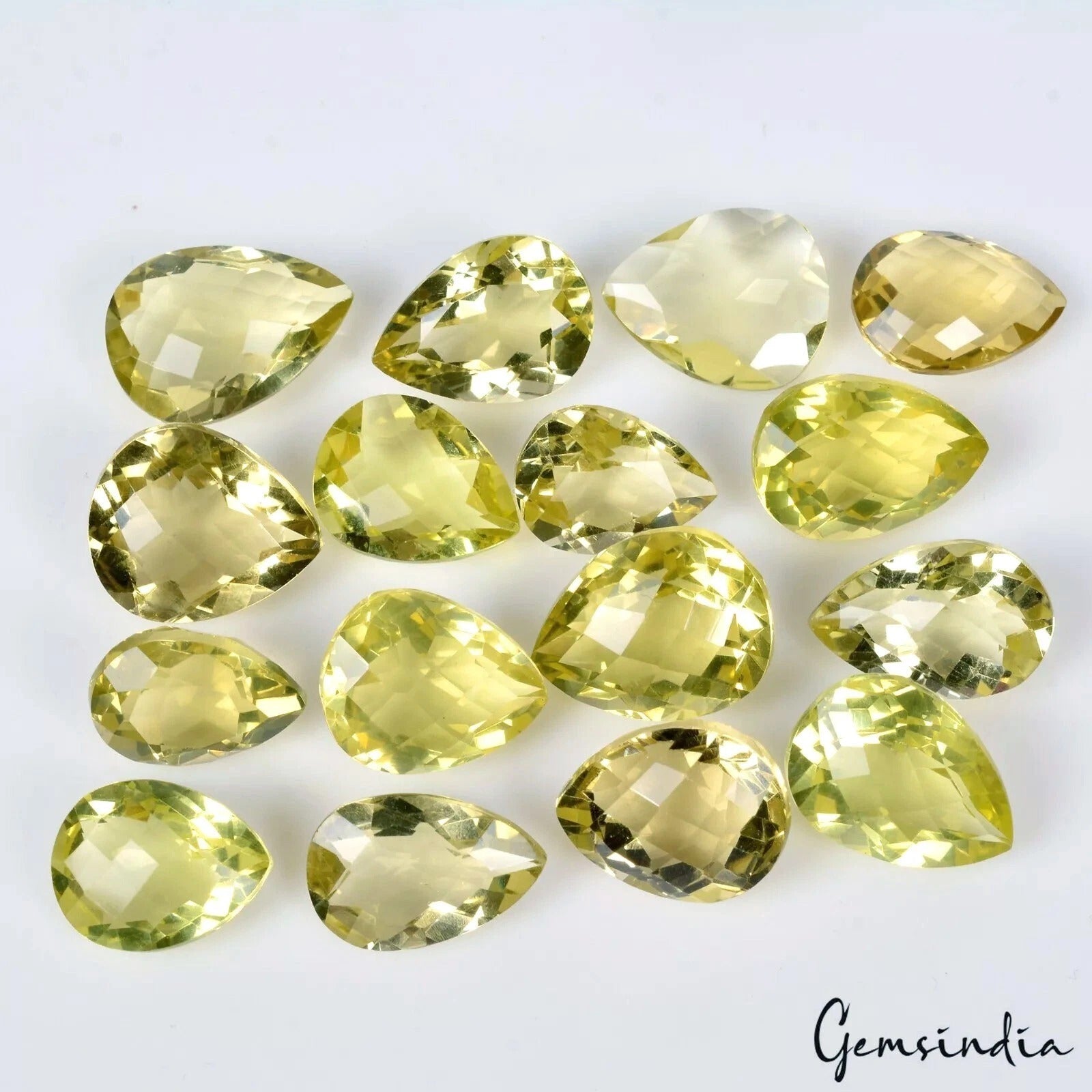 110.20 Ct Unheated Lemon Quartz Citrine Pear cut Loose Jewelry Making Gems 16 Pc