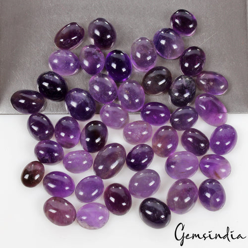Amethyst Lot, Cabochon, Untreated, Purple — 44 Pieces, 9mm to 13mm, 187.40 Ct, Madagascar