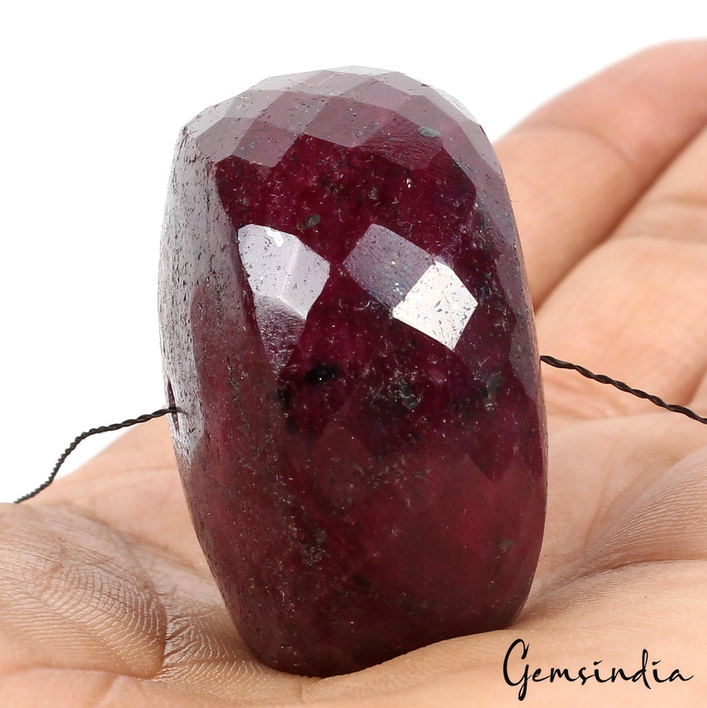 Giant 380 Ct Natural Earth Mined Ruby Gem 38mm Round Checker Cut Certified Bead