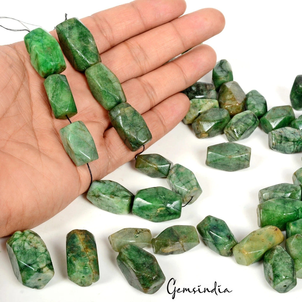 1280 Ct/42 Pcs Natural Brazilian Green Emerald Nuggets Shape Drilled Bead Gems