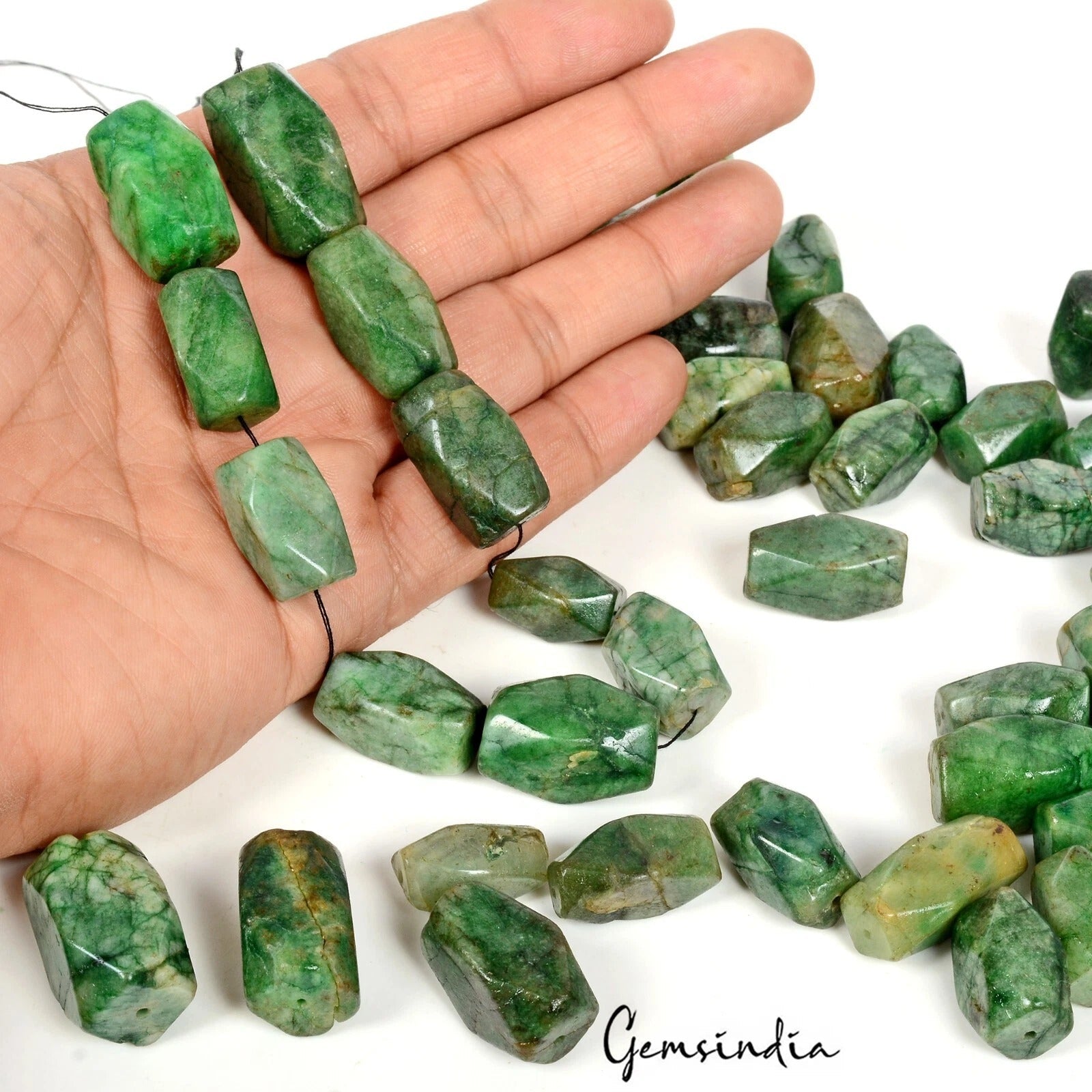 1280 Ct/42 Pcs Natural Brazilian Green Emerald Nuggets Shape Drilled Bead Gems