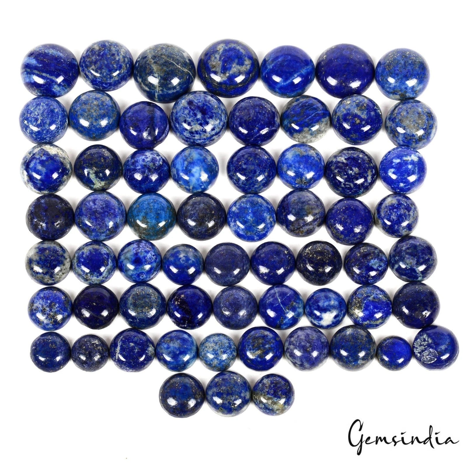 550 Cts/62 Pcs Natural Blue Lapis Lazuli Round Cab Loose 9-17mm Gems For Jewelry