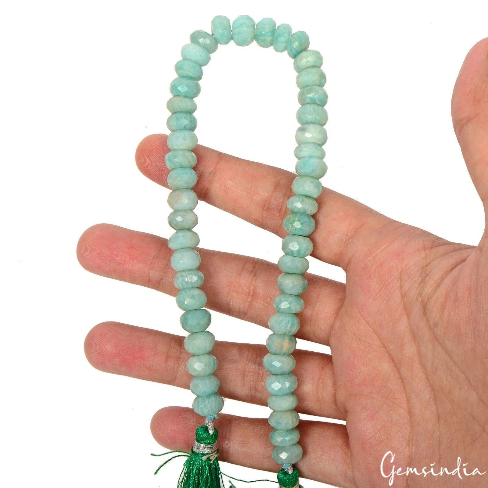 152.80 Ct Natural Untreated Green Amazonite Gem Round Cut Drill Beads Strand 10"