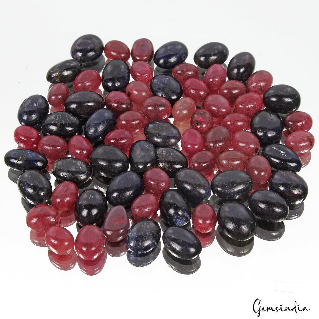 330 Ct Natural Ruby Sapphire Oval Cabochon Loose Wholesale Gemstone Lot 70 Pcs