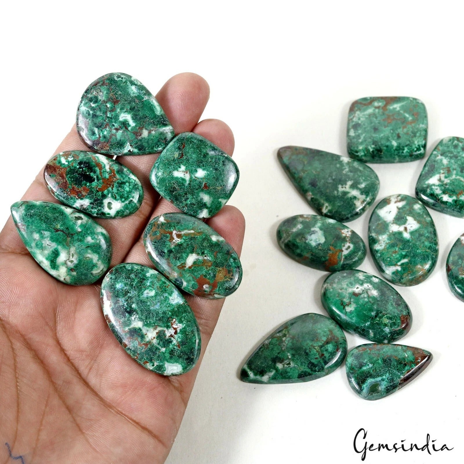 Chrysocolla Lot, Loose Gemstone, Oval, Pear & Cushion Cabochon, Untreated — 15 Pieces, 25mm to 40mm, 600 Ct, Madagascar