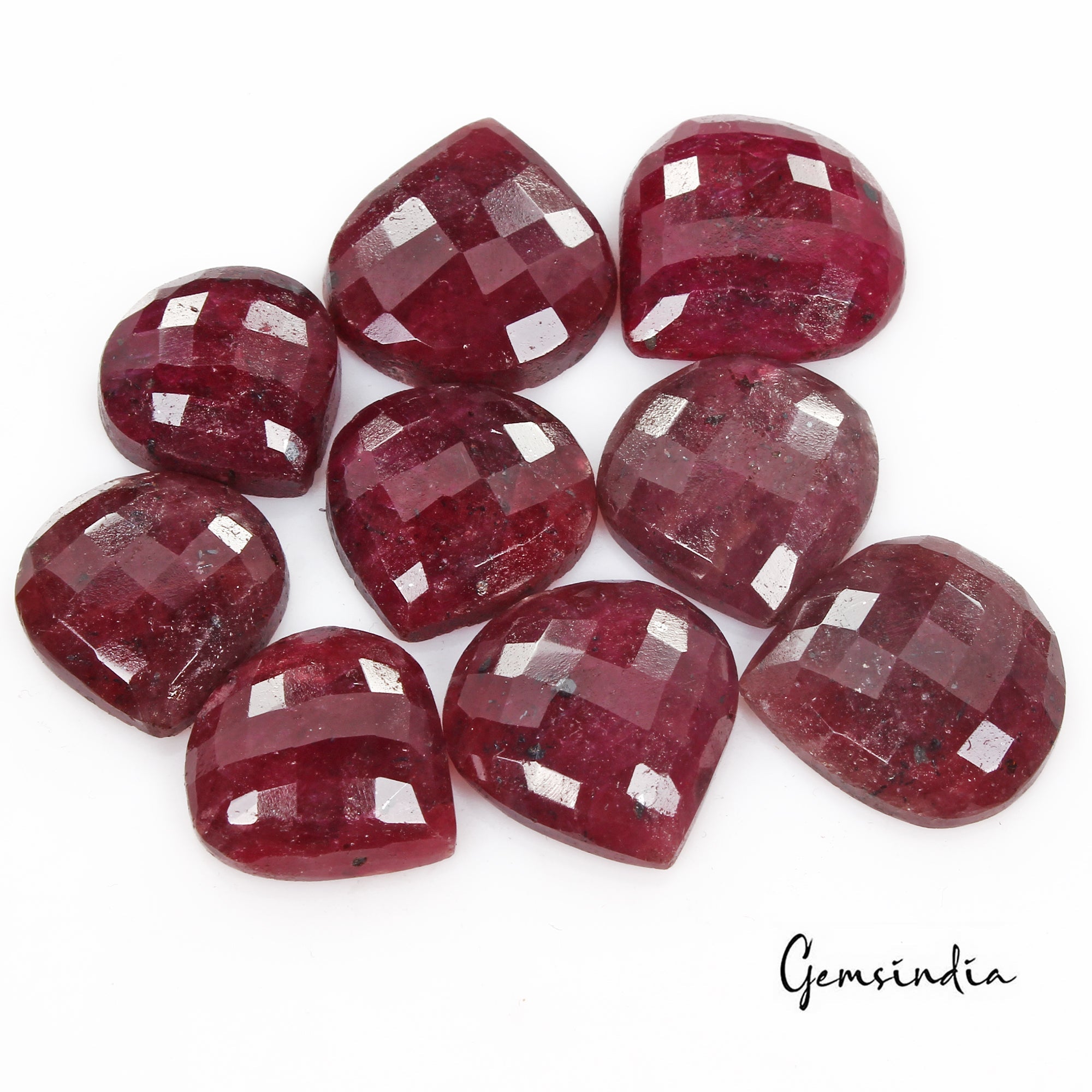 250 Cts/9 Pcs Natural Red Ruby Pear Heart Checker Cut Loose Gems Lot For Jewelry