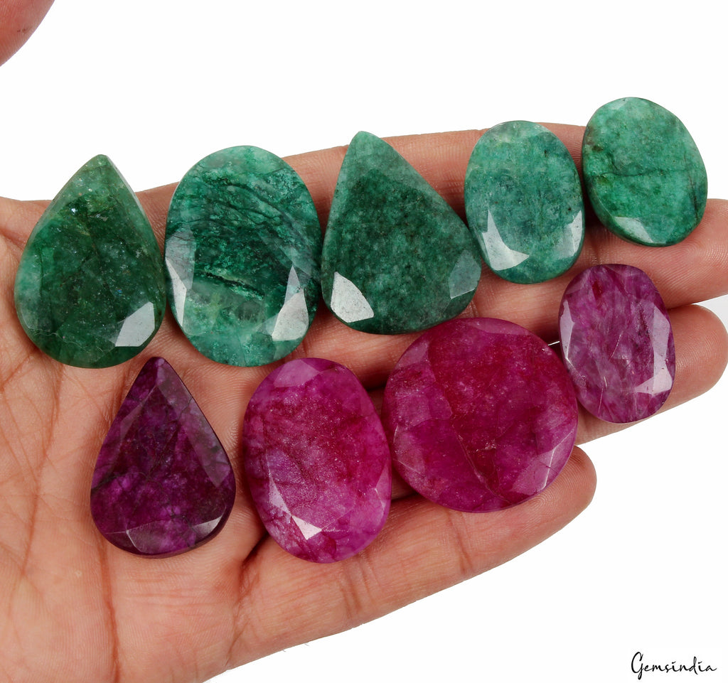 420 Cts Natural Red Beryl/Green Emerald Oval Cut Loose Pendant Size Gems~ 9 Pcs