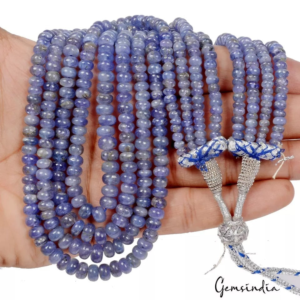610 Ct Natural Blue Untreated Tanzanite Round Cab Beaded 4Strand Necklace 18-20"
