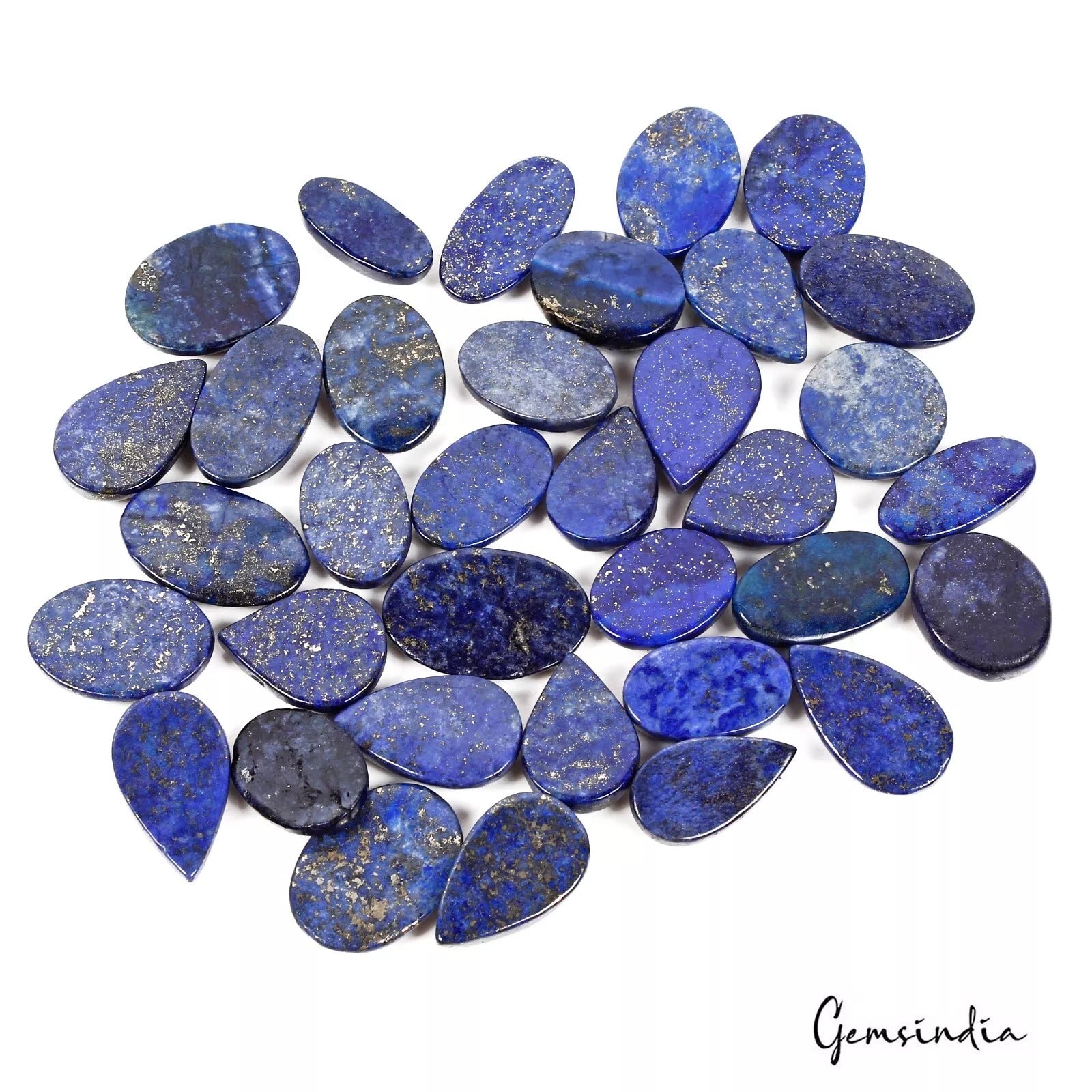 Pyrite Lot, Cabochon, Pear & Oval Cabochon, Color Enhanced — 35 Pieces, 20mm to 27mm, 680 Ct, Afghanistan