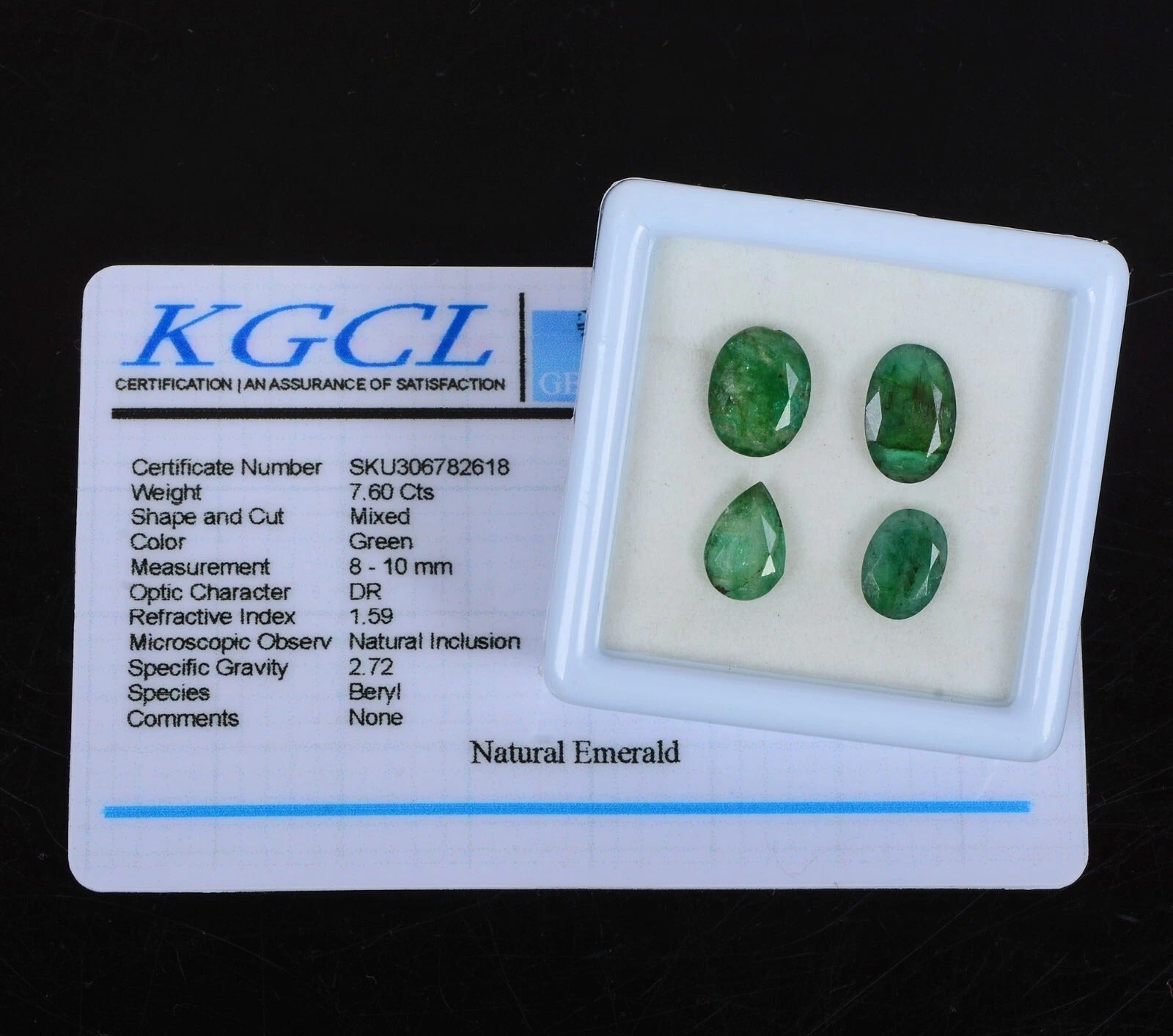 Certified 7.60 Ct/4 Pcs Natural Untreated Zambian Green Emerald Mix Cut Gems Lot