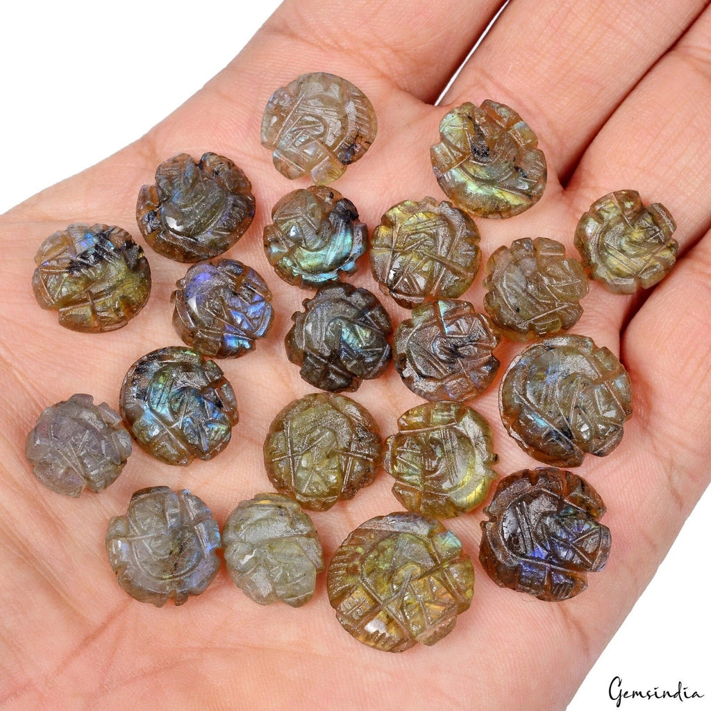 126.80 Ct Natural Multi Shine Labradorite Hand Carved Ganesha Gems Lot 20 Pcs