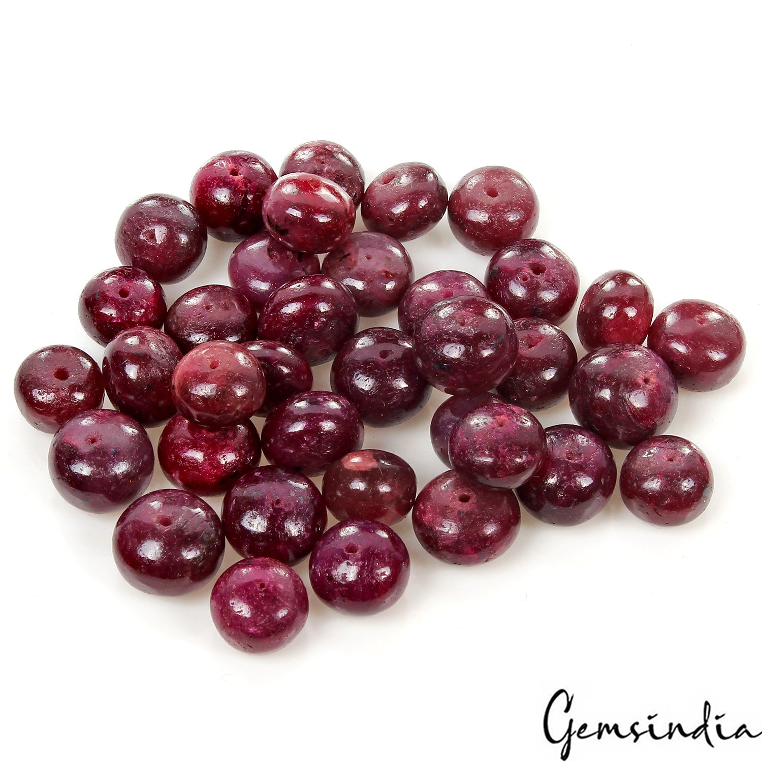 670 Ct/36 Pcs Natural Deep Red Ruby Round Cab Drilled Beads Jewelry Beads Lot