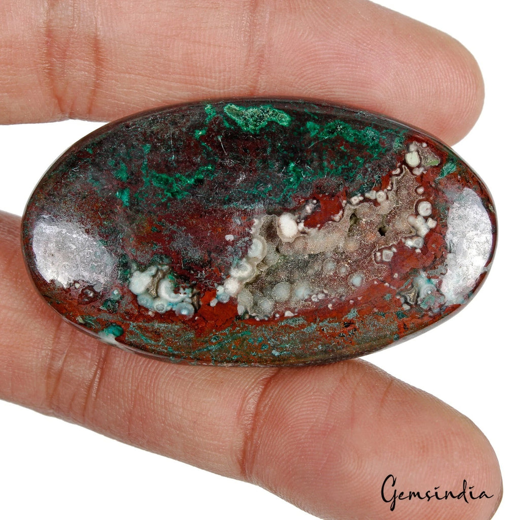 Malachite Cabochon, Untreated — 51 x 29 x 6mm, 93.70 Ct, Madagascar