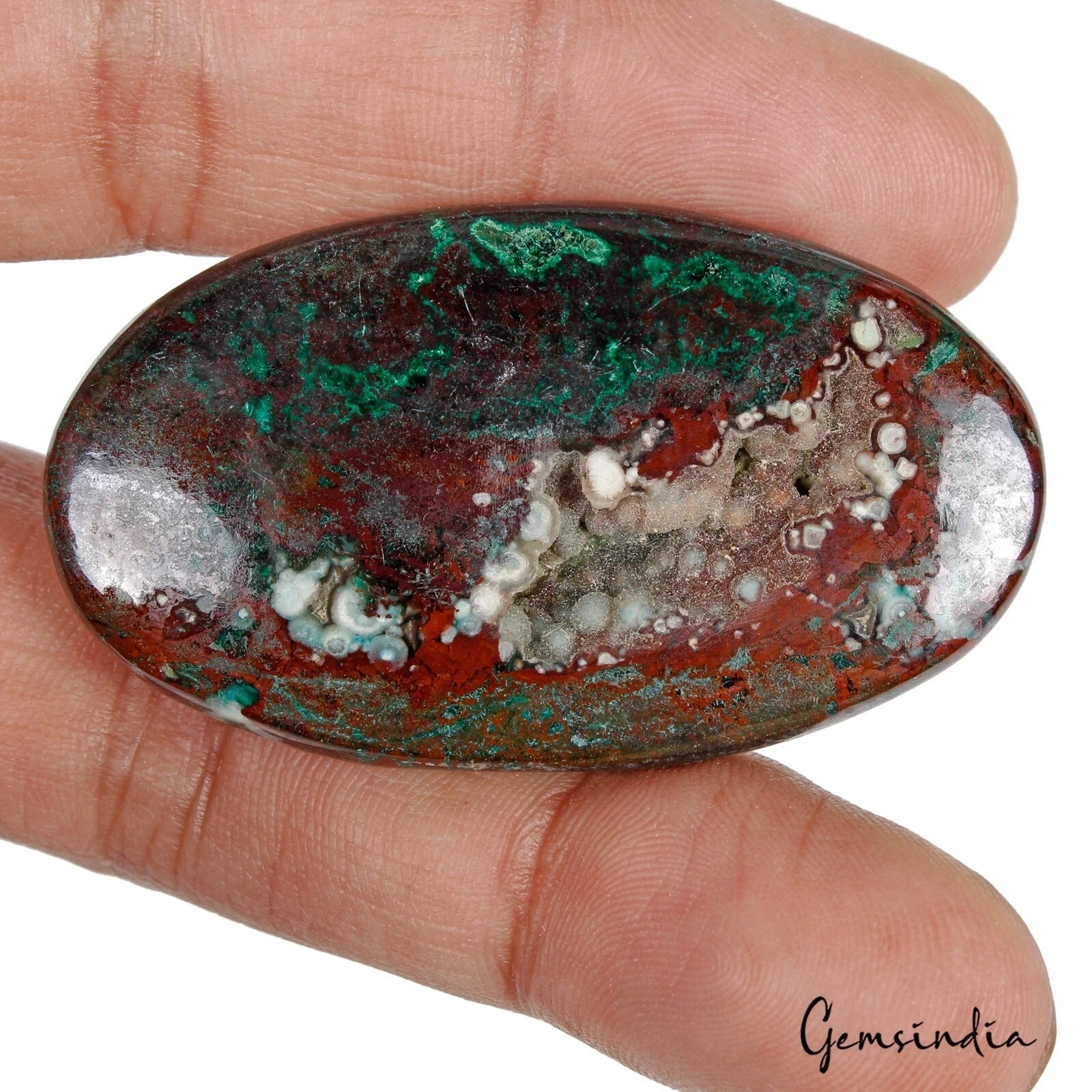 Malachite Cabochon, Untreated — 51 x 29 x 6mm, 93.70 Ct, Madagascar