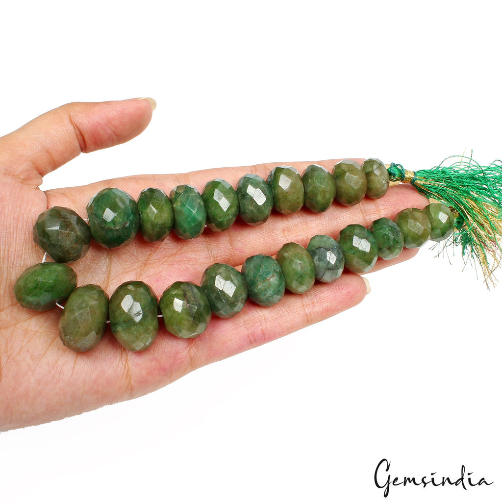 600 Ct/22 Pcs Natural Green Emerald Round Checker Cut Loose Beads For Jewelry
