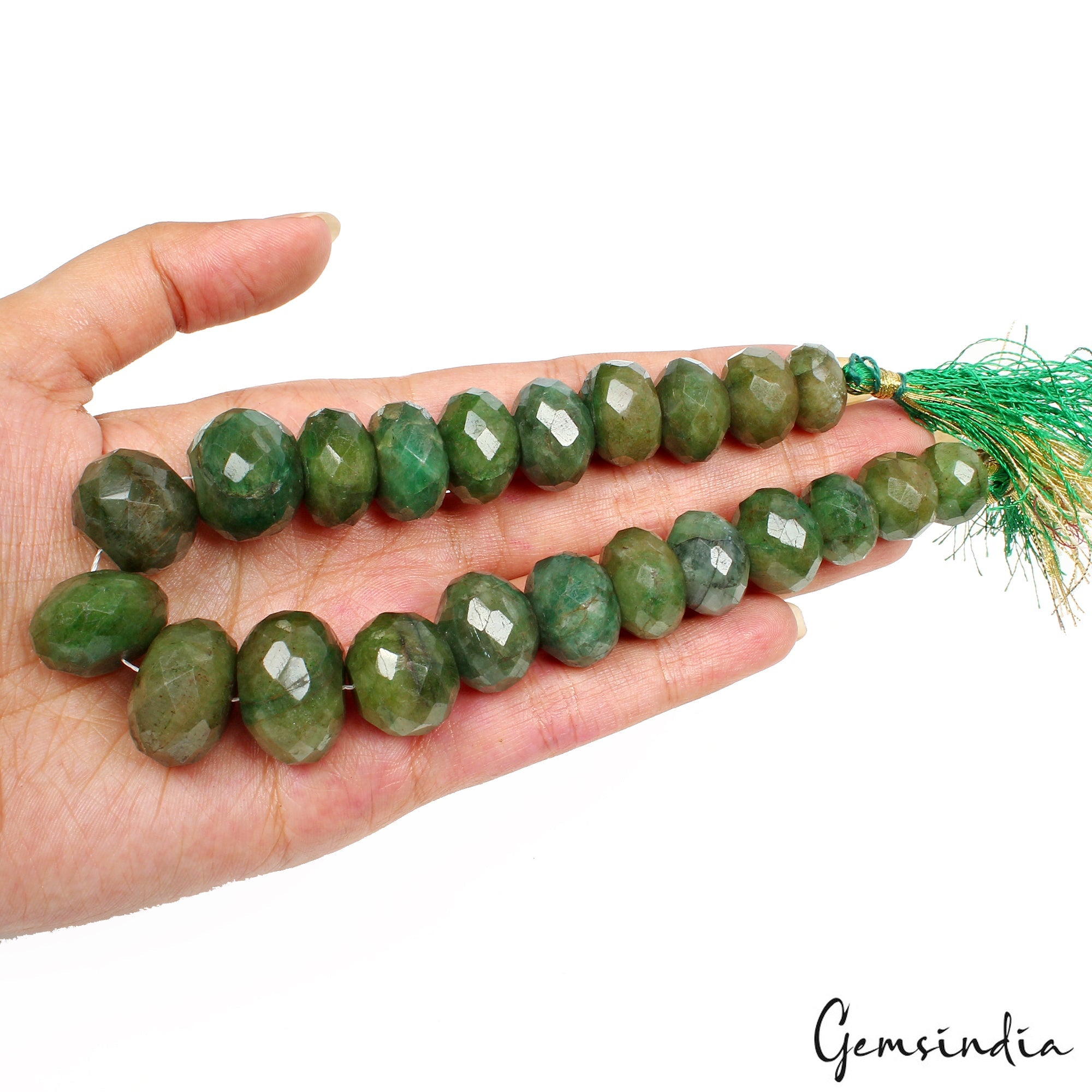 600 Ct/22 Pcs Natural Green Emerald Round Checker Cut Loose Beads For Jewelry