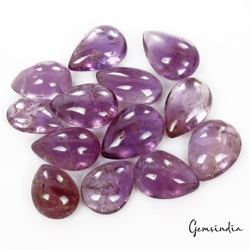 360 Cts/13 Pcs Natural Untreated Purple Amethyst Pear Cab Loose Gems For Jewelry