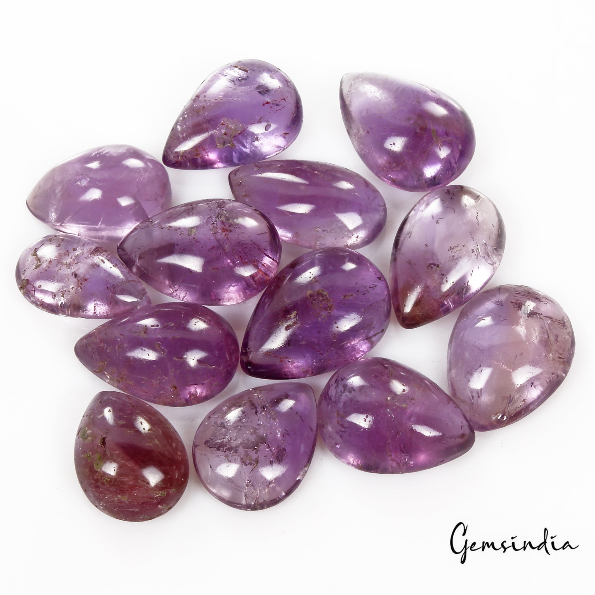 360 Cts/13 Pcs Natural Untreated Purple Amethyst Pear Cab Loose Gems For Jewelry