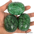3400 Ct Natural Green Brazilian Emerald Both Side Carving Oval Cut Gemstone Lot