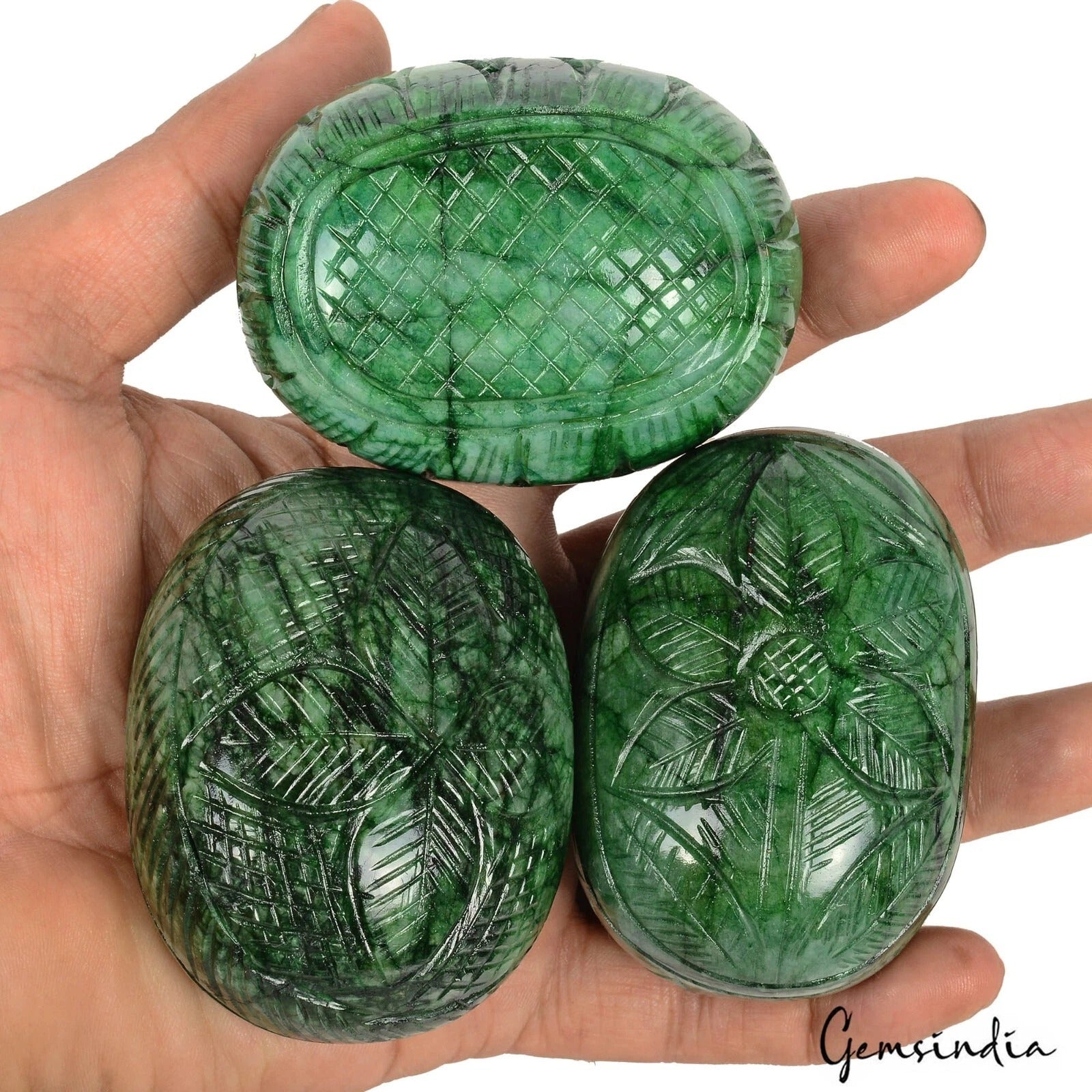 3400 Ct Natural Green Brazilian Emerald Both Side Carving Oval Cut Gemstone Lot