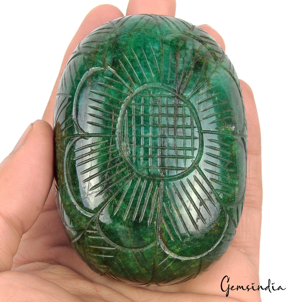 2150 Ct Natural Dark Green Brazilian Emerald Both Side Carving Oval Cut Gemstone