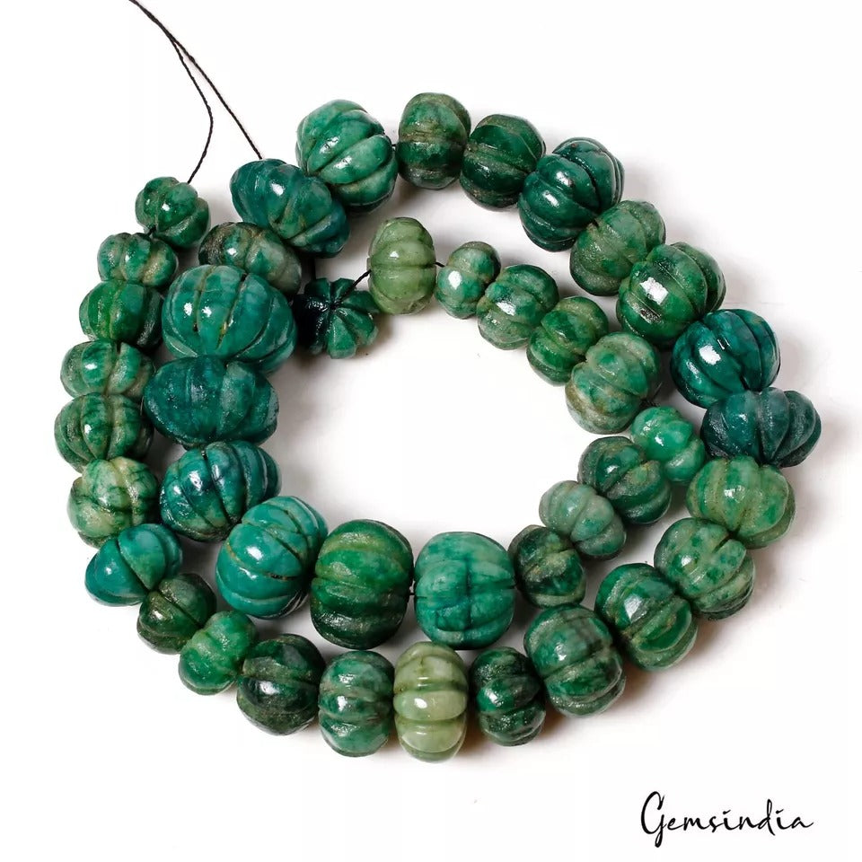 650 Ct Natural Green Brazilian Emerald Pumpkin Carving Loose Drilled Beads Gems