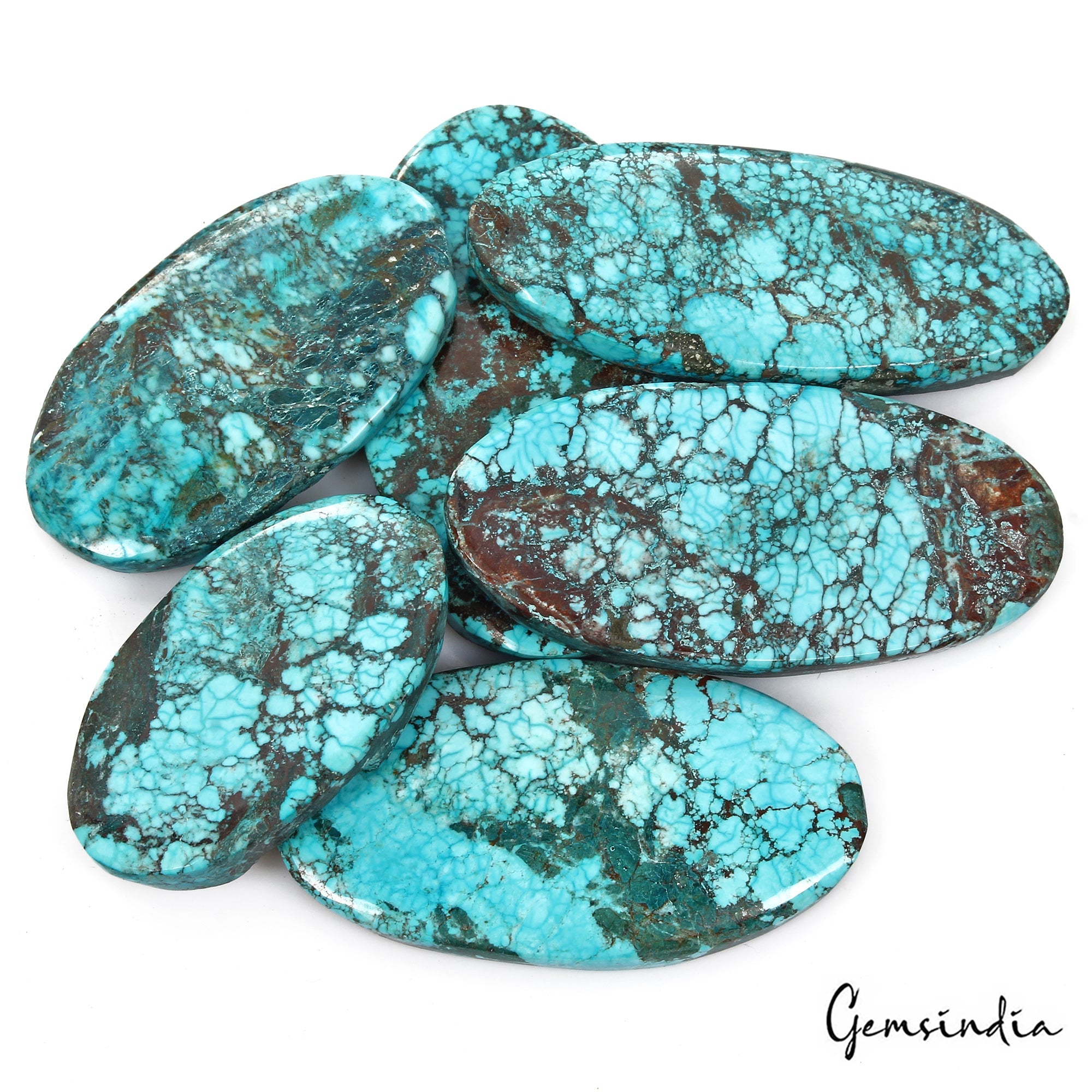 570 Cts/6 Pcs Natural Spiderweb Blue Turquoise Oval Cab Loose Gems Wholesale Lot