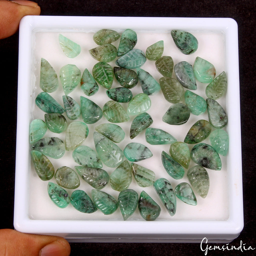 125.30 Ct Natural Brazilian Green Emerald Pear Leaf Carved Untreated Loose Gems