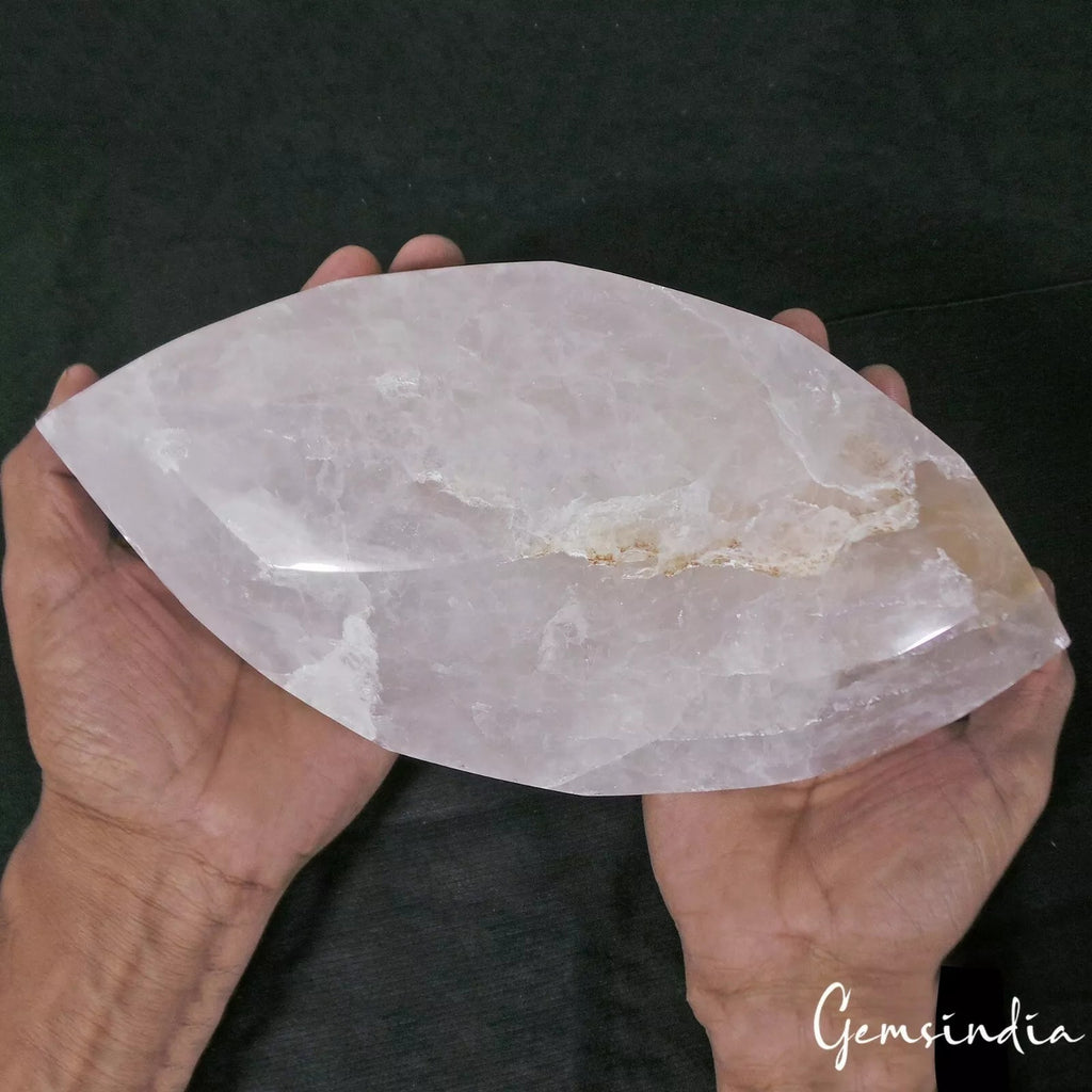 White Quartz Loose Gemstone, Marquise Cut, Untreated — 10.25x5x2.75 Inch, 14500 Ct (2.9 Kg), Madagascar