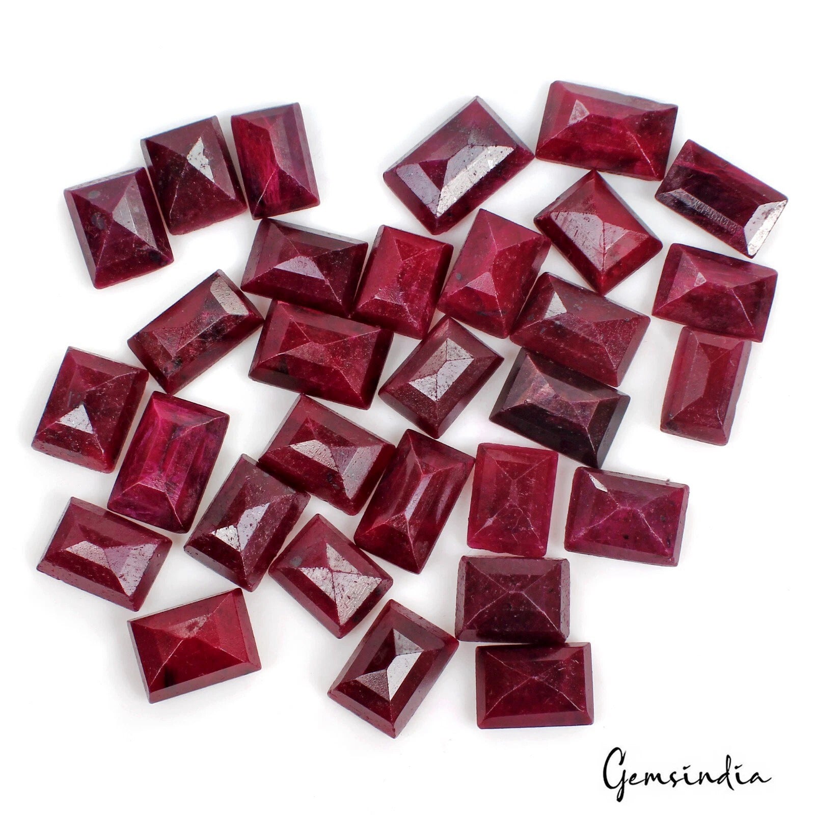 Ruby Lot, Loose Gemstone, Baguette Cut, Color Enhanced — 30 Pieces, 14mm to 17mm, 400 Ct