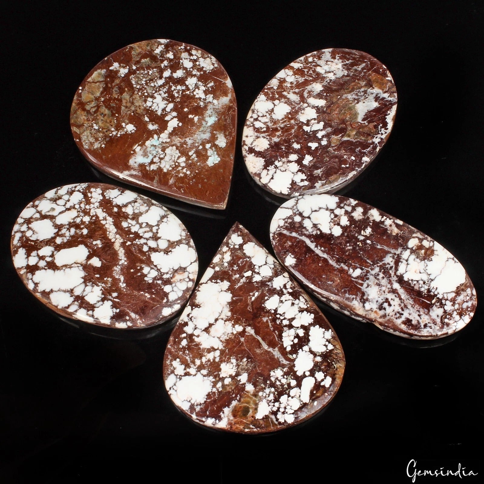 800Ct/5 Pcs Natural Untreated Nevada White Buffalo Turquoise Mix Cab Loose Gems