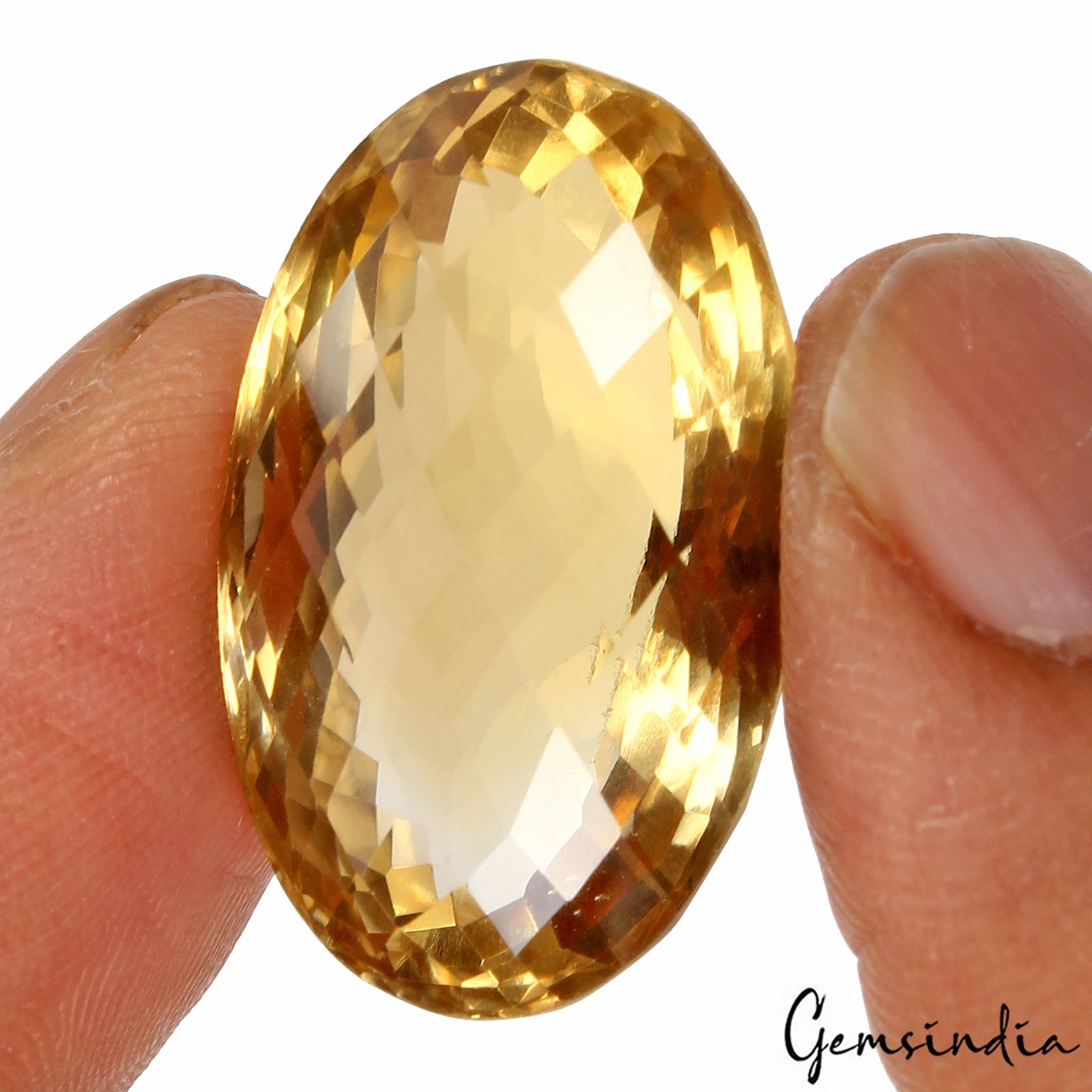 42.70 Ct Natural Brazilian Yellow Citrine Oval Checker Cut Loose Gem For Pendant