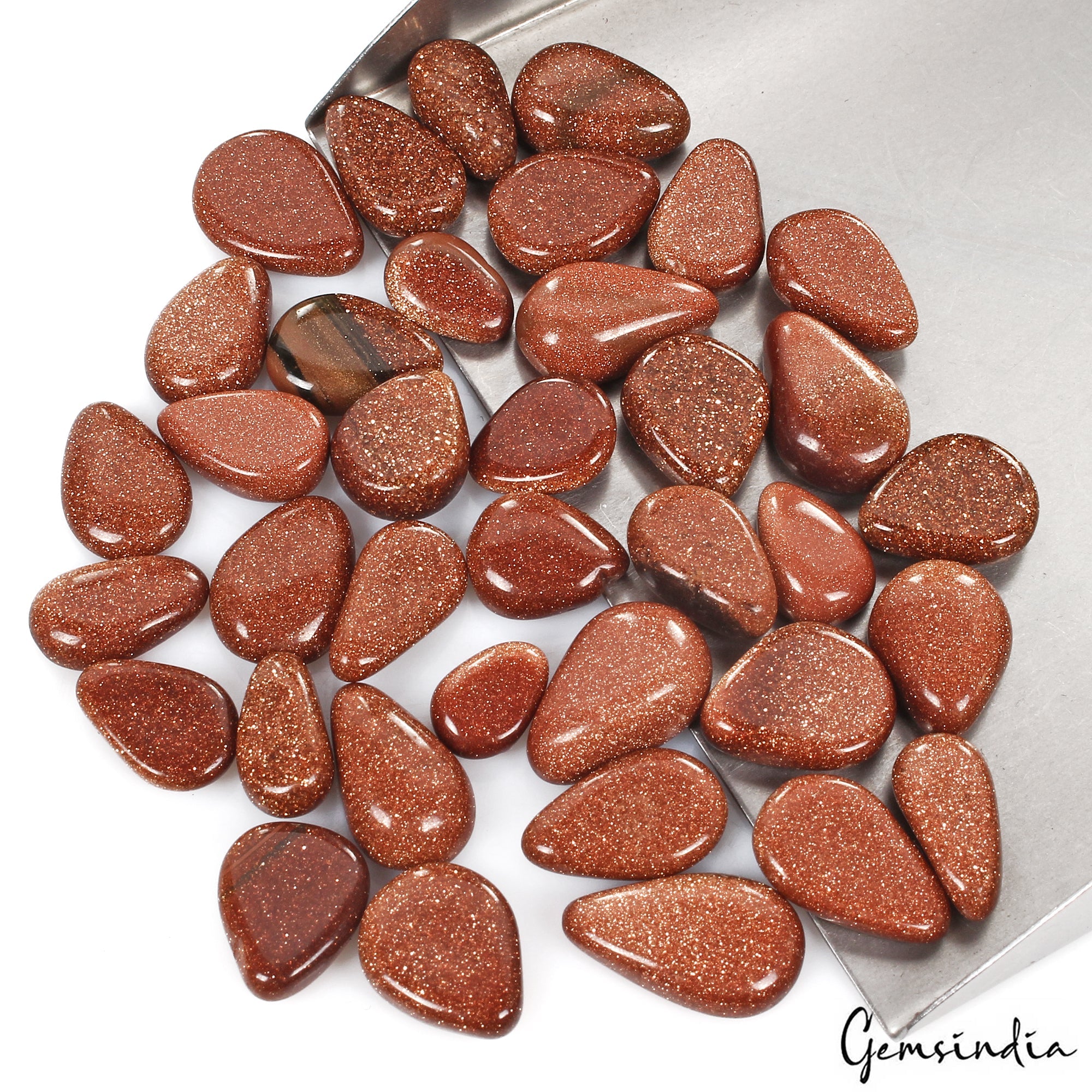 175.20 Cts/37 Pcs Natural Untreated Glittering Shine Sunstone Pear Cab Gems Lot
