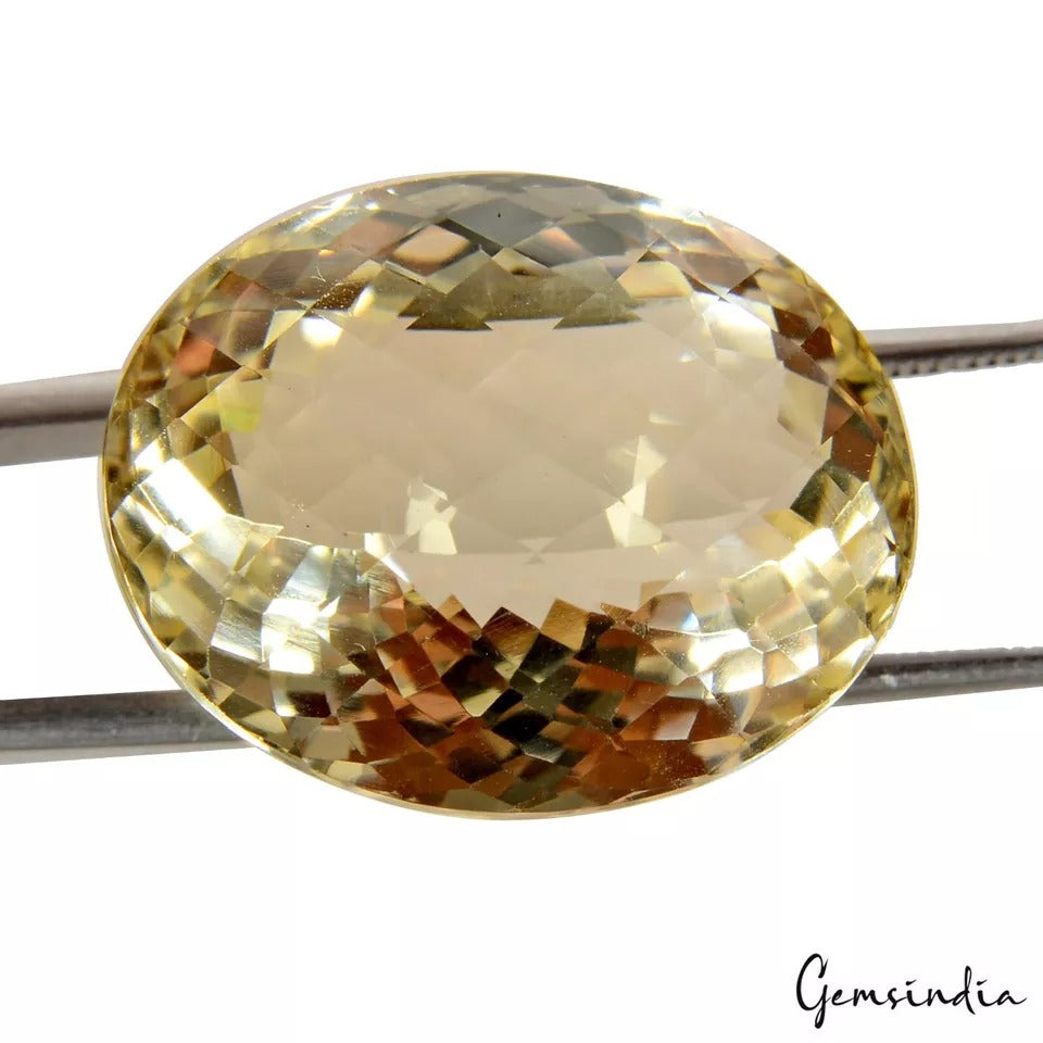 Citrine Loose Gemstone, Oval Checker Cut, Untreated — 24x19x12 mm, 35.80 Ct, Brazil