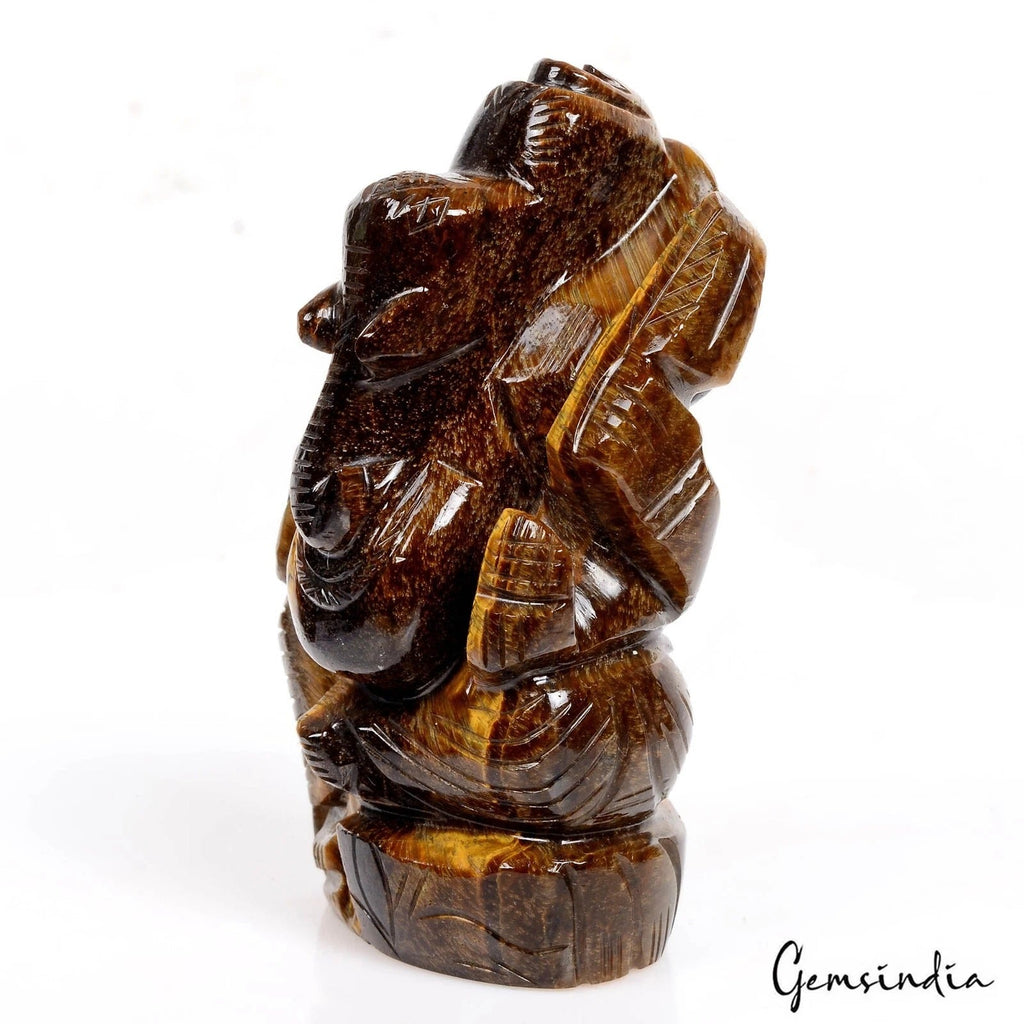 820 Cts Natural Untreated Tiger Eye Single Stone Hand Carved Lord Ganesha Statue