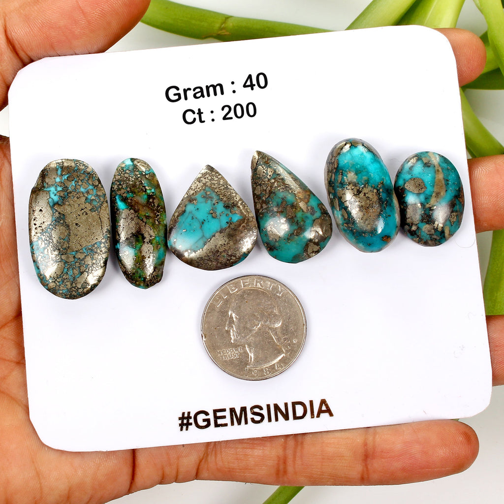 6 Pcs Natural Copper Turquoise Hand Cut Untreated AAA Quality Gemstones~ 40 Gm